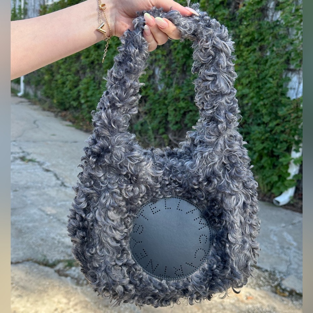 Stella McCartney Small Logo-Patch Faux-Shearling Tote Bag